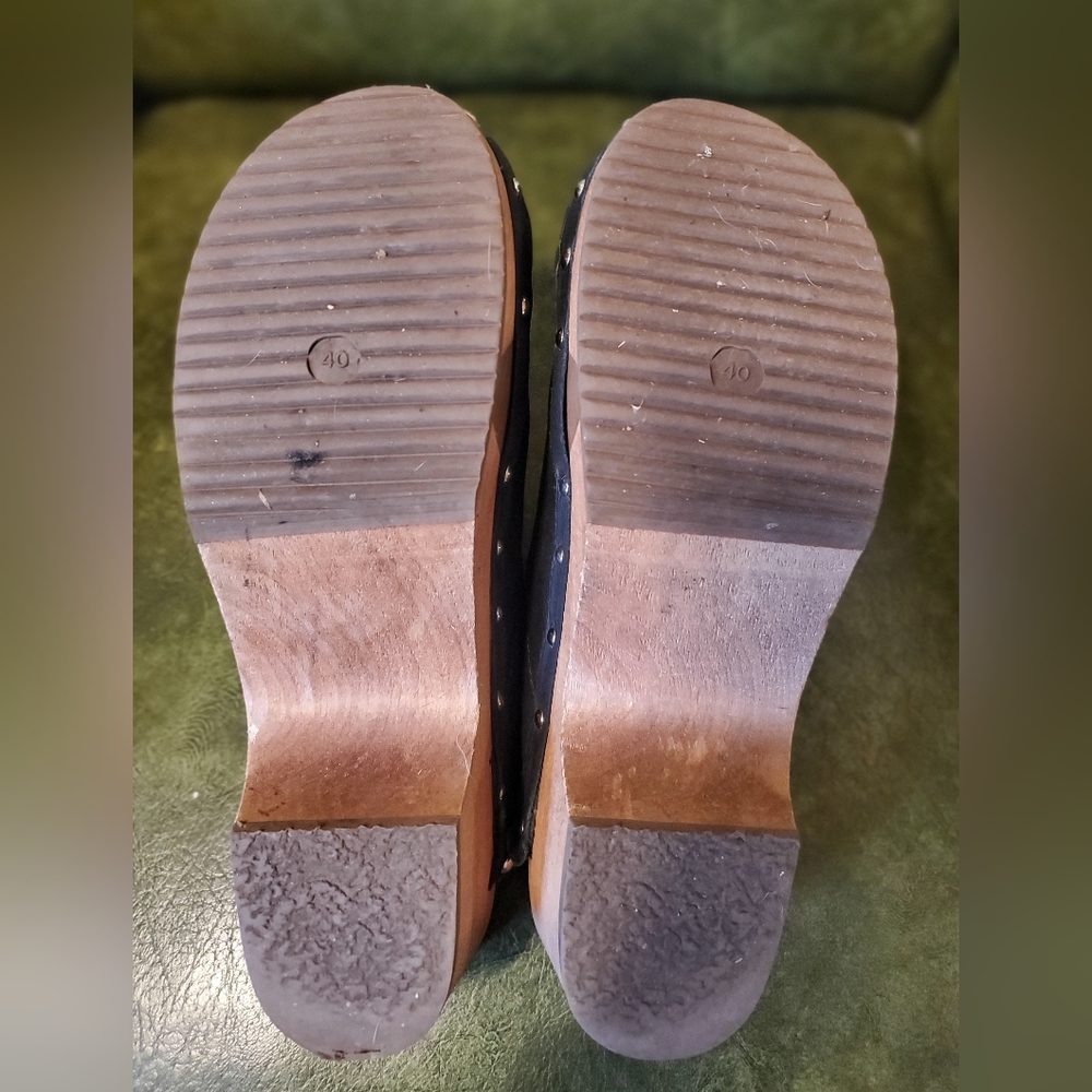 Sanita Black Leather Wooden Clog - Mule - size 9/40 - Picture 4 of 4